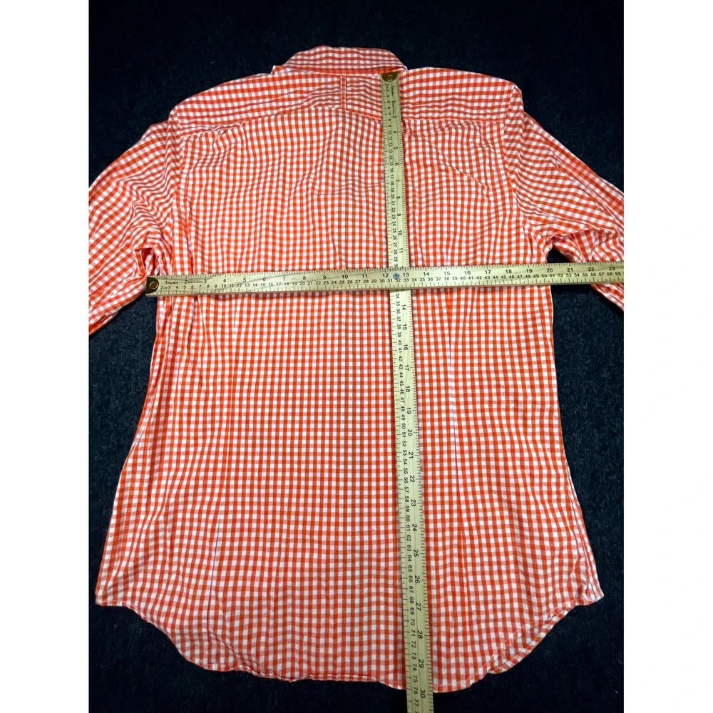 Banana Republic Shirt Mens L Orange White Gingham Long Sleeve Collar Button Down